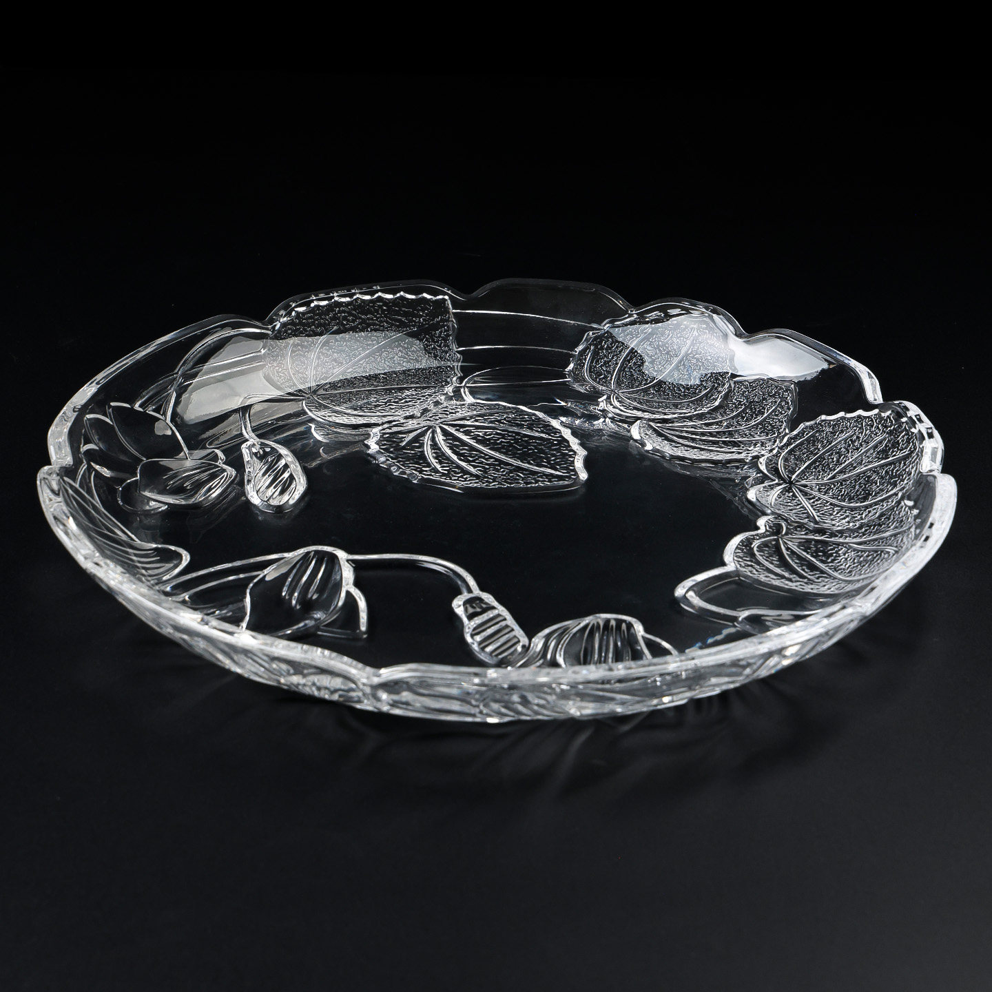 创意雕花玻璃水果盘家用客厅圆形蛋糕点心盘大号托盘干果糖摆放盘