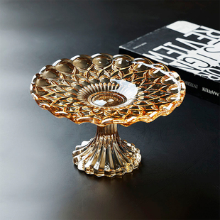 精致浮雕高脚糖果盘客厅前台小号零食干果碟下午茶招待点心摆放盘