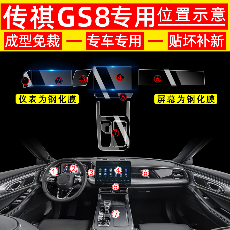 适用于第二代广汽传祺GS8中控贴膜配件专用钢化膜改装件汽车用品