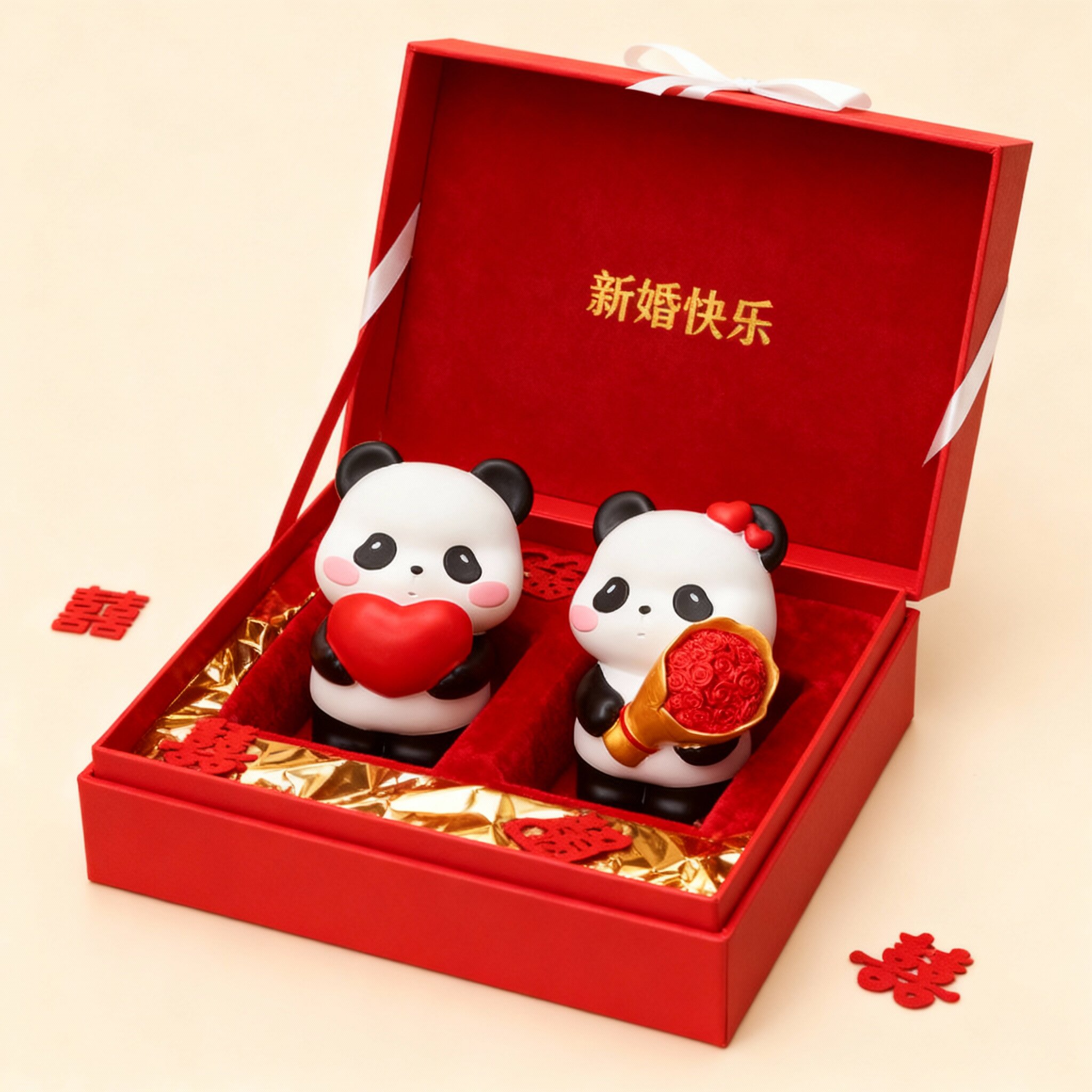 可爱熊猫情侣摆件新婚礼物