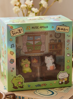 可爱卡通青蛙猫咪桌面摆件礼盒