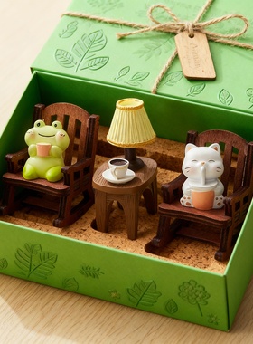 可爱青蛙猫咪摇椅娃娃屋摆件