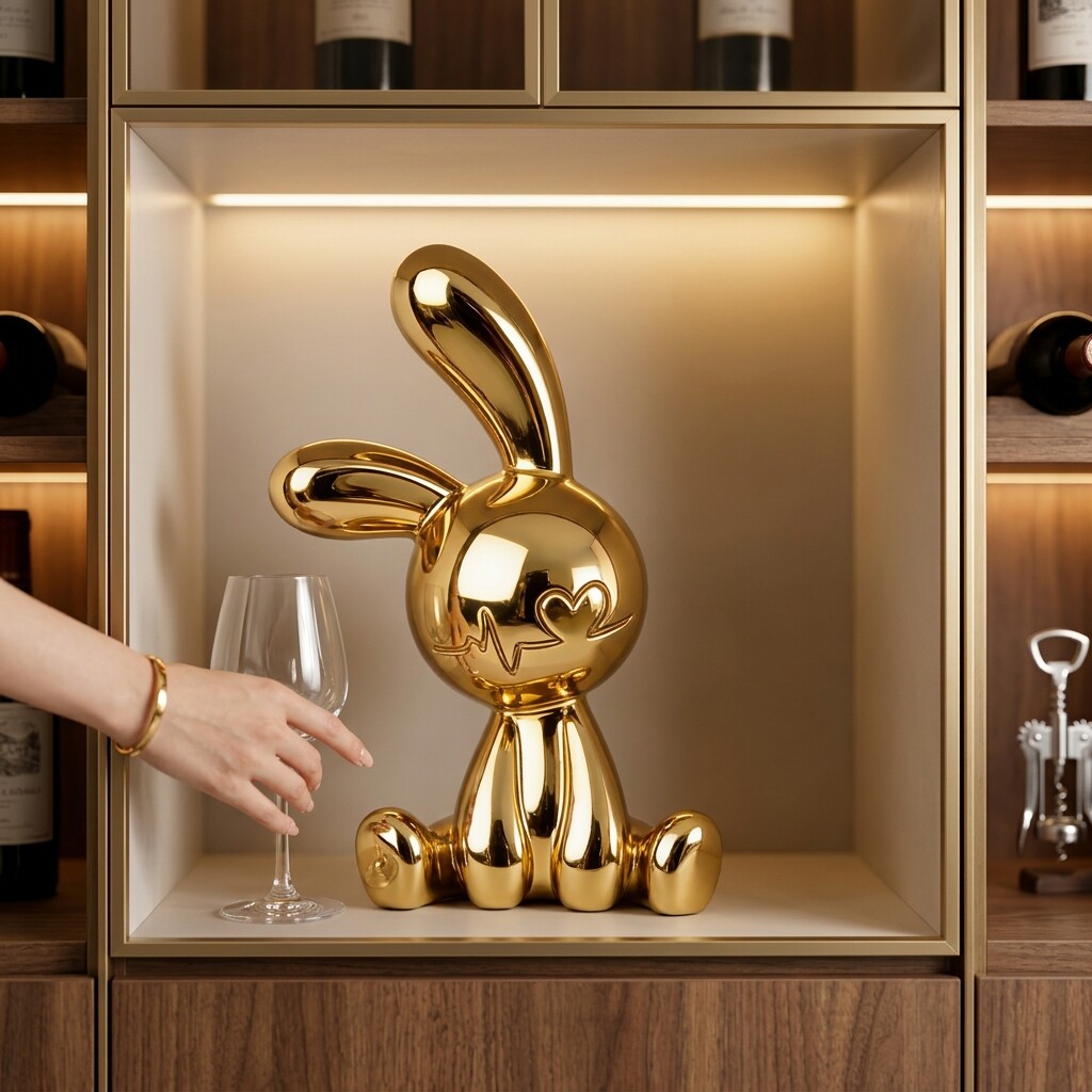 坐姿兔子金色摆件客厅电视柜酒柜软装饰品轻奢高级感小众家居摆设