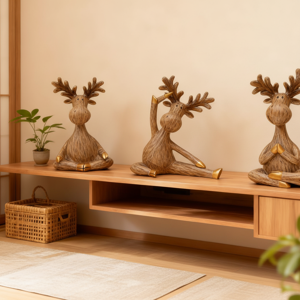 创意麋鹿木质3D模型瑜伽摆件