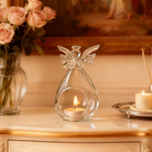 透明玻璃天使造型蜡烛台桌面摆件家居装 饰品简约现代风格
