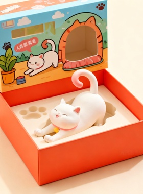 可爱白色猫咪桌面摆件礼盒装