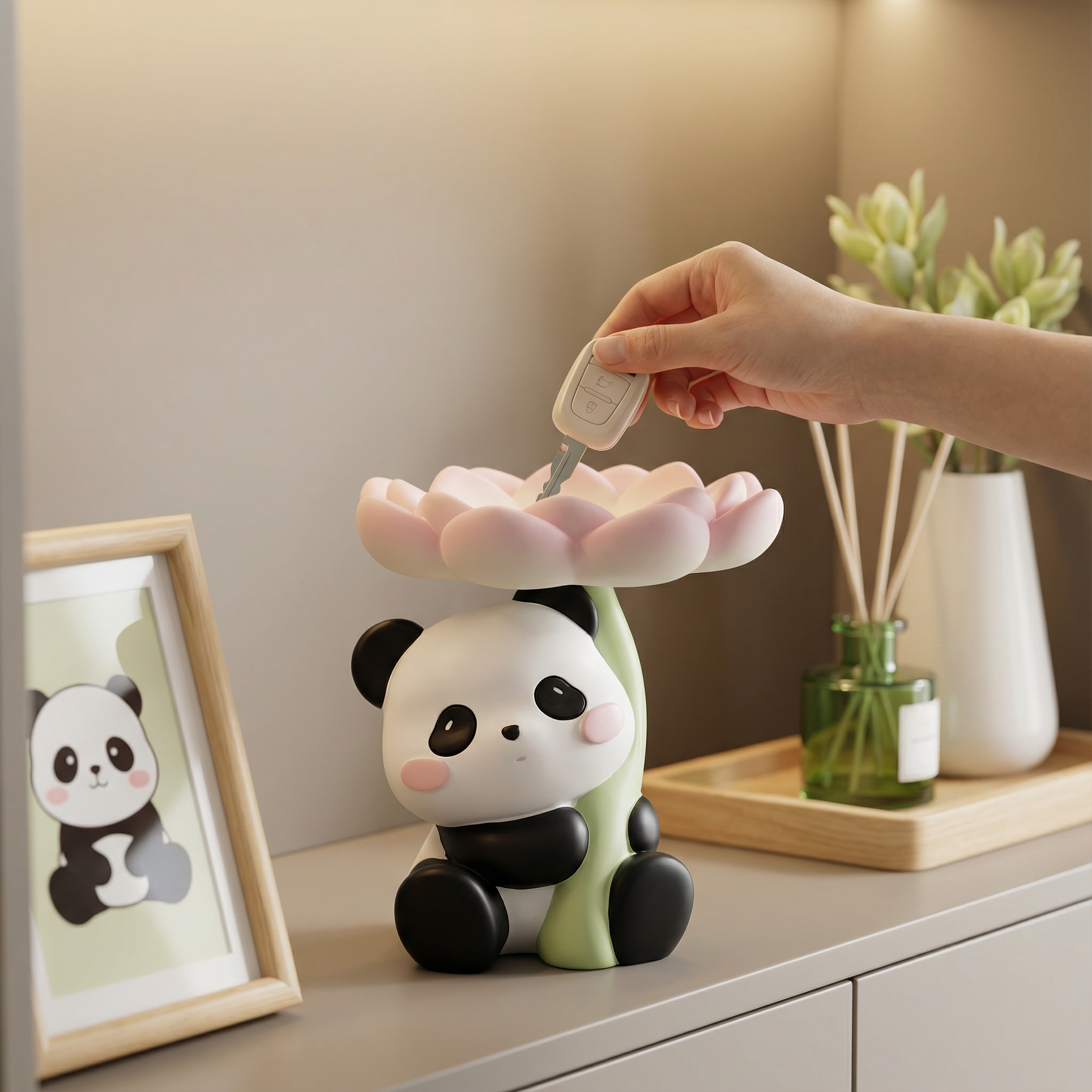 可爱熊猫入户玄关钥匙收纳摆件进门口客厅电视柜装饰暖居乔迁礼物,家居饰品,装饰摆件,淘宝优惠券,粉丝福利购,淘宝优惠卷
