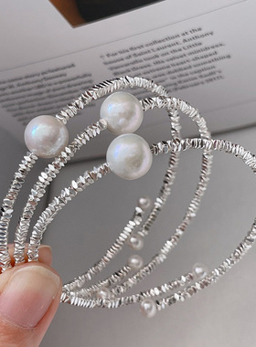 不规则碎银子手镯小众设计时尚百搭天然淡水珍珠手链闺蜜手环