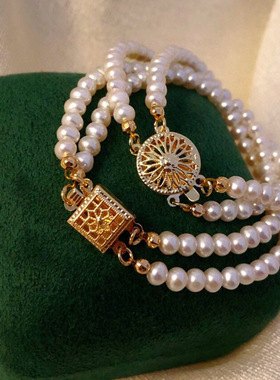 古风双排天然淡水珍珠手链
