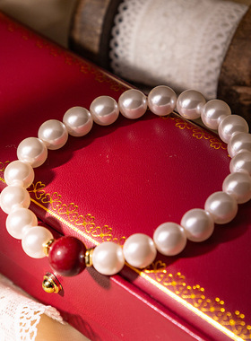 新款朱砂本命年手串手链 弹力绳新中式国风女珍珠手镯日常百搭女