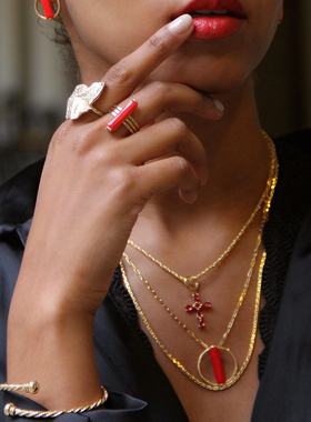 JFB法国进口吉祥红18K厚包金戒指吊坠装饰艺术现代新中式中国红