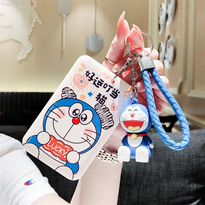 哆啦A梦饭卡套钥匙扣一体公交卡保护套ins校园卡挂绳脖滑盖硬情侣