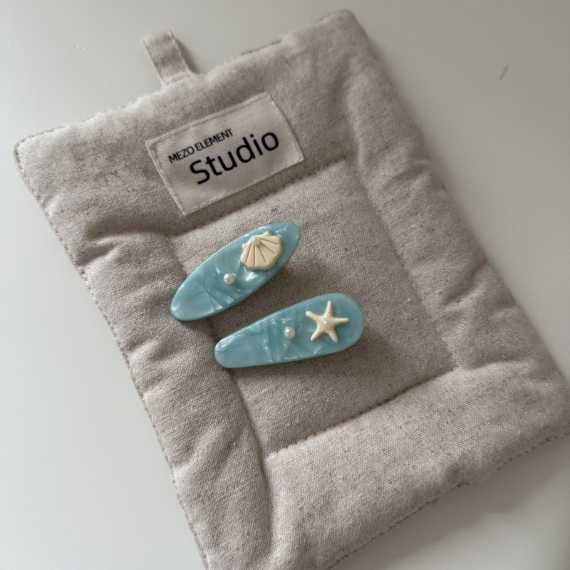 可爱波浪发夹刘海夹碎发夹女海蓝色贝壳海星醋酸感边夹化妆夹