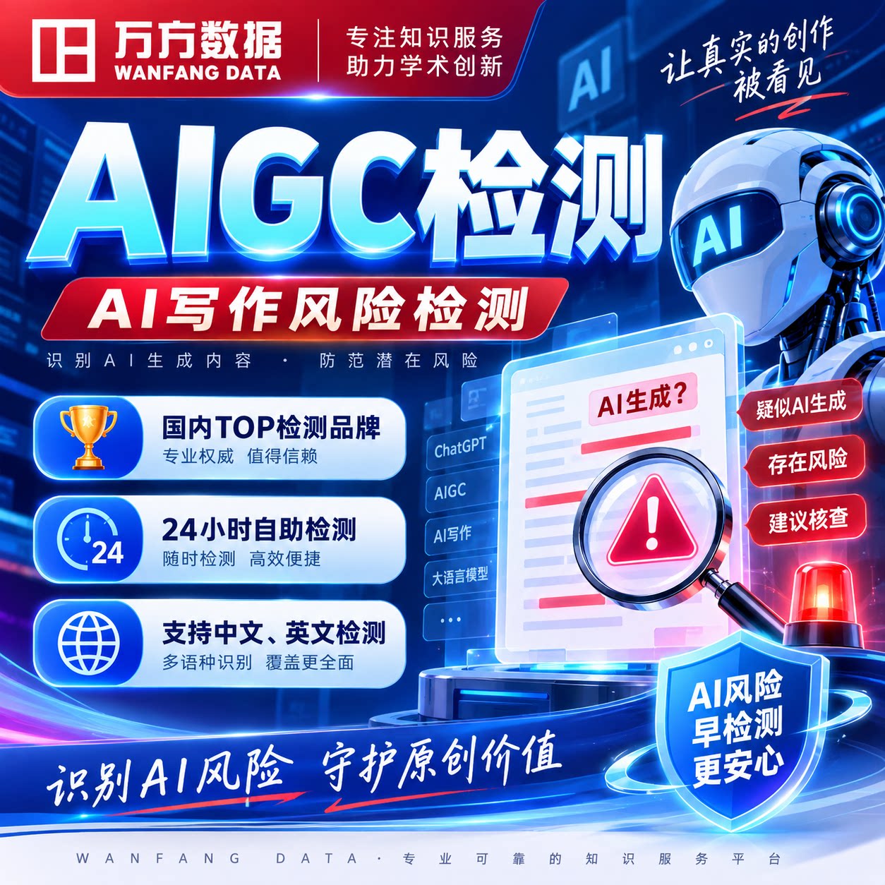 万方AIGC检测硕博士本科毕业期刊职称课题作业文章ai率检测报告