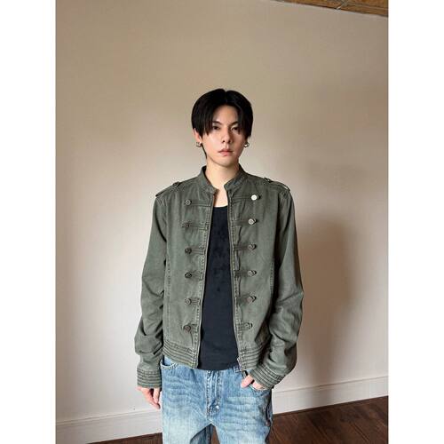 特大码复古双排扣拿破仑牛仔夹克