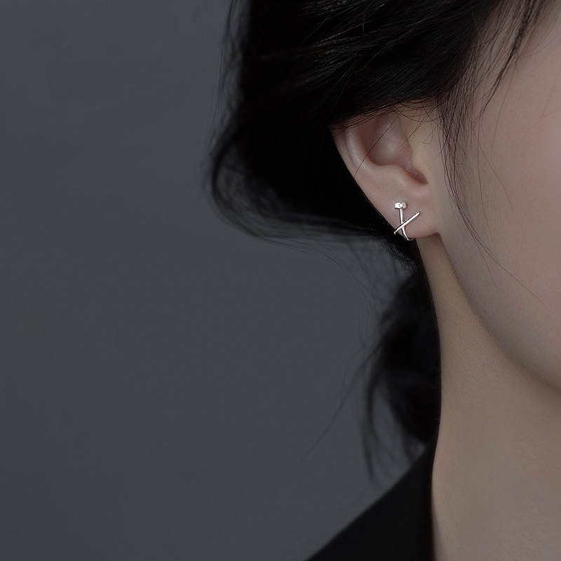 925银女小巧交叉耳钉小众设计