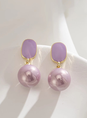 s925纯银紫色珍珠耳环女2024年新款爆款优雅气质轻奢高级秋冬耳钉