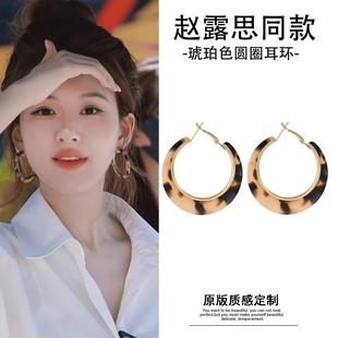 s925纯银许我耀眼赵露思同款 豹纹耳圈耳环轻奢高级感大圈耳饰爆款