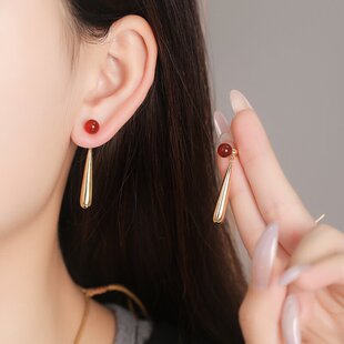 s925纯银红玛瑙水滴耳环女高级感轻奢耳钉2025年新款 复古耳饰 爆款