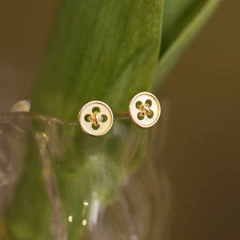 925银日韩女纽扣耳钉养耳洞