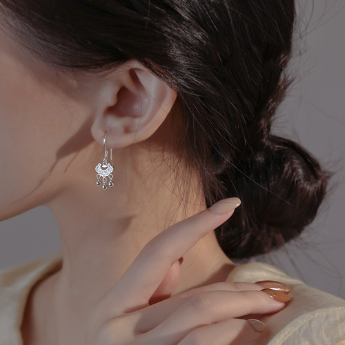 日韩925银女平安锁耳环高级感