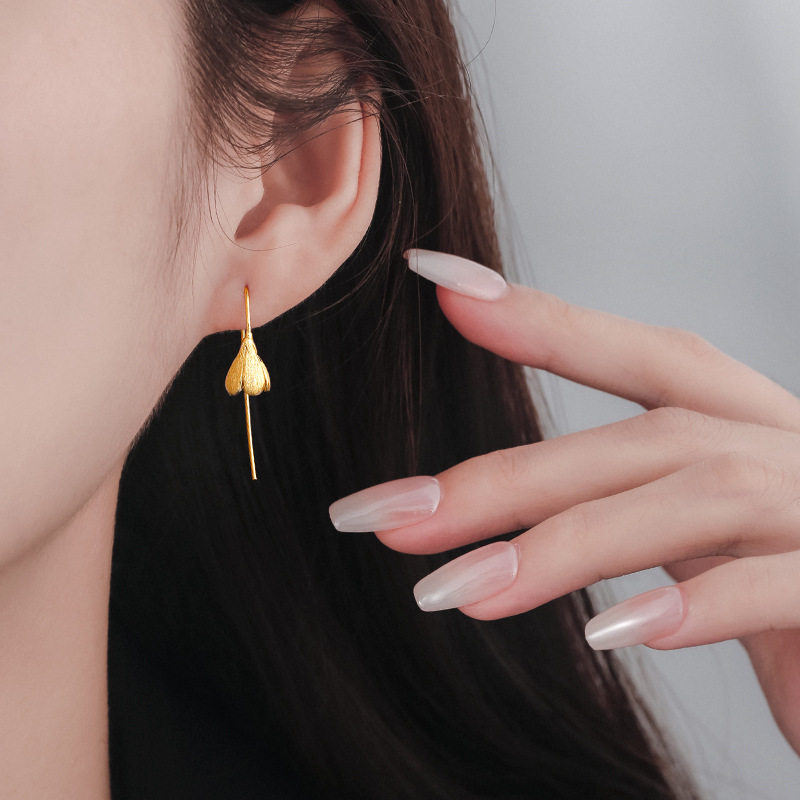 925银女复古耳饰玉兰花耳钩图片