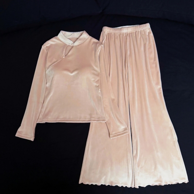 双面绒睡衣女春秋冬带胸垫家居服