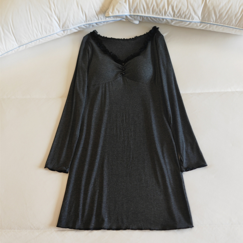 莫代尔睡裙女长袖连衣裙春秋冬季