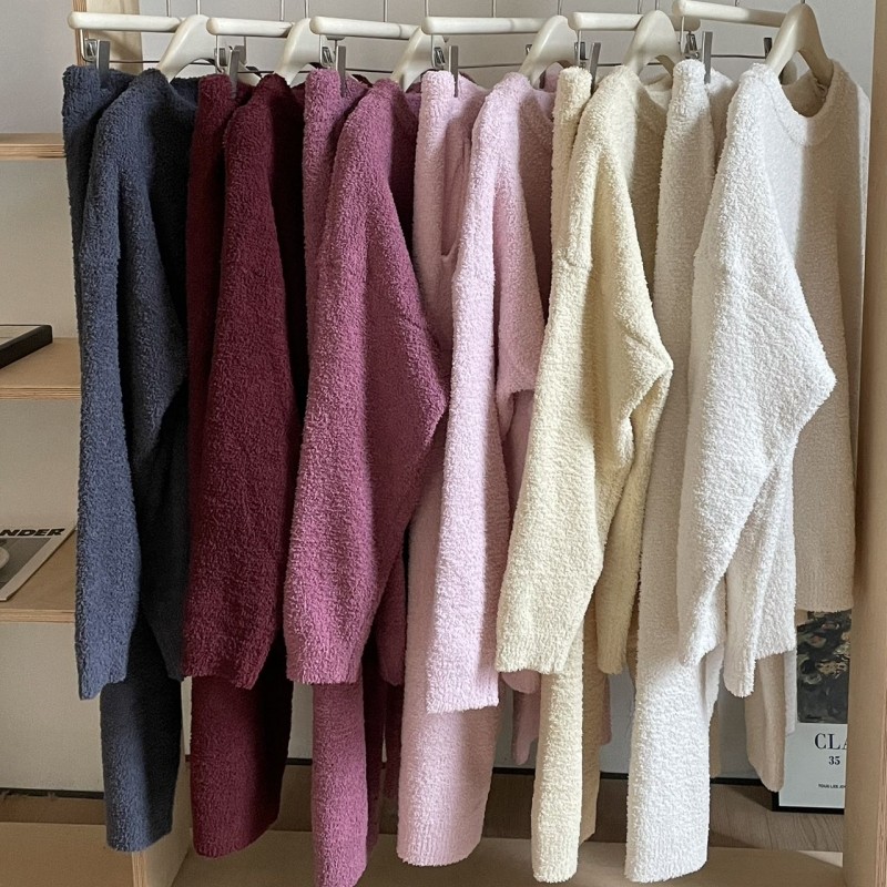 半边绒睡衣女秋冬季新款加厚保暖圆领纯色双面绒可外穿家居服套装