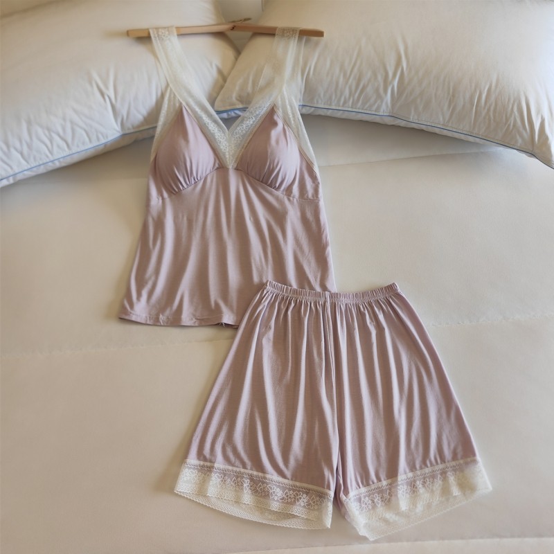 带胸垫睡衣女夏季甜美吊带短裤两件套新款蕾丝花边莫代尔棉家居服,女士内衣/男士内衣/家居服,睡衣/家居服套装,淘宝优惠券,粉丝福利购,淘宝优惠卷