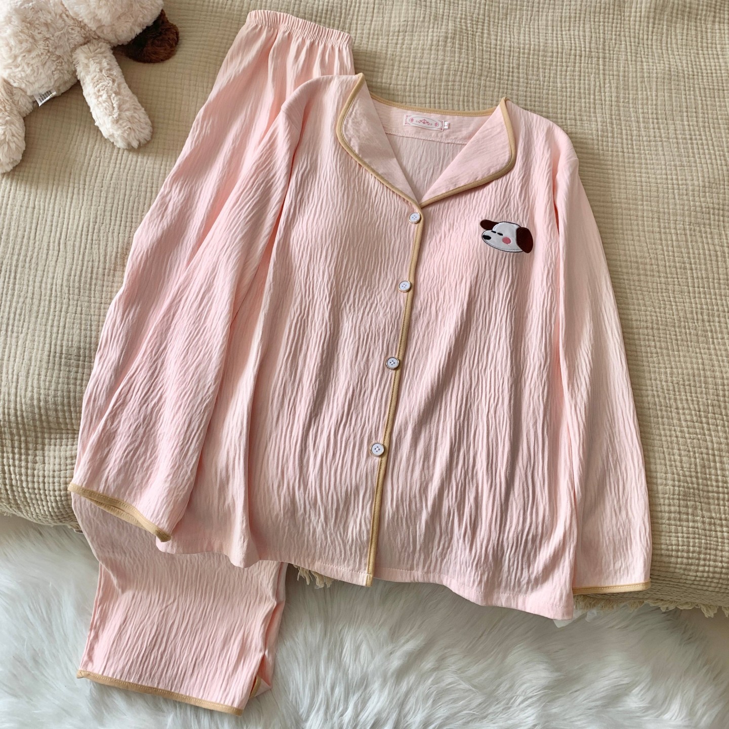 带胸垫睡衣女春秋季薄款卡通小狗长袖开衫甜美少女风海岛棉家居服,女士内衣/男士内衣/家居服,睡衣/家居服套装,淘宝优惠券,粉丝福利购,淘宝优惠卷
