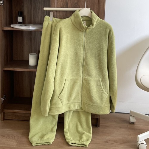 雪粒绒情侣睡衣女春秋冬季可外穿