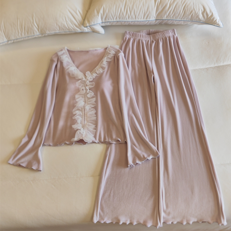 海岛绒睡衣女带胸垫公主风家居服