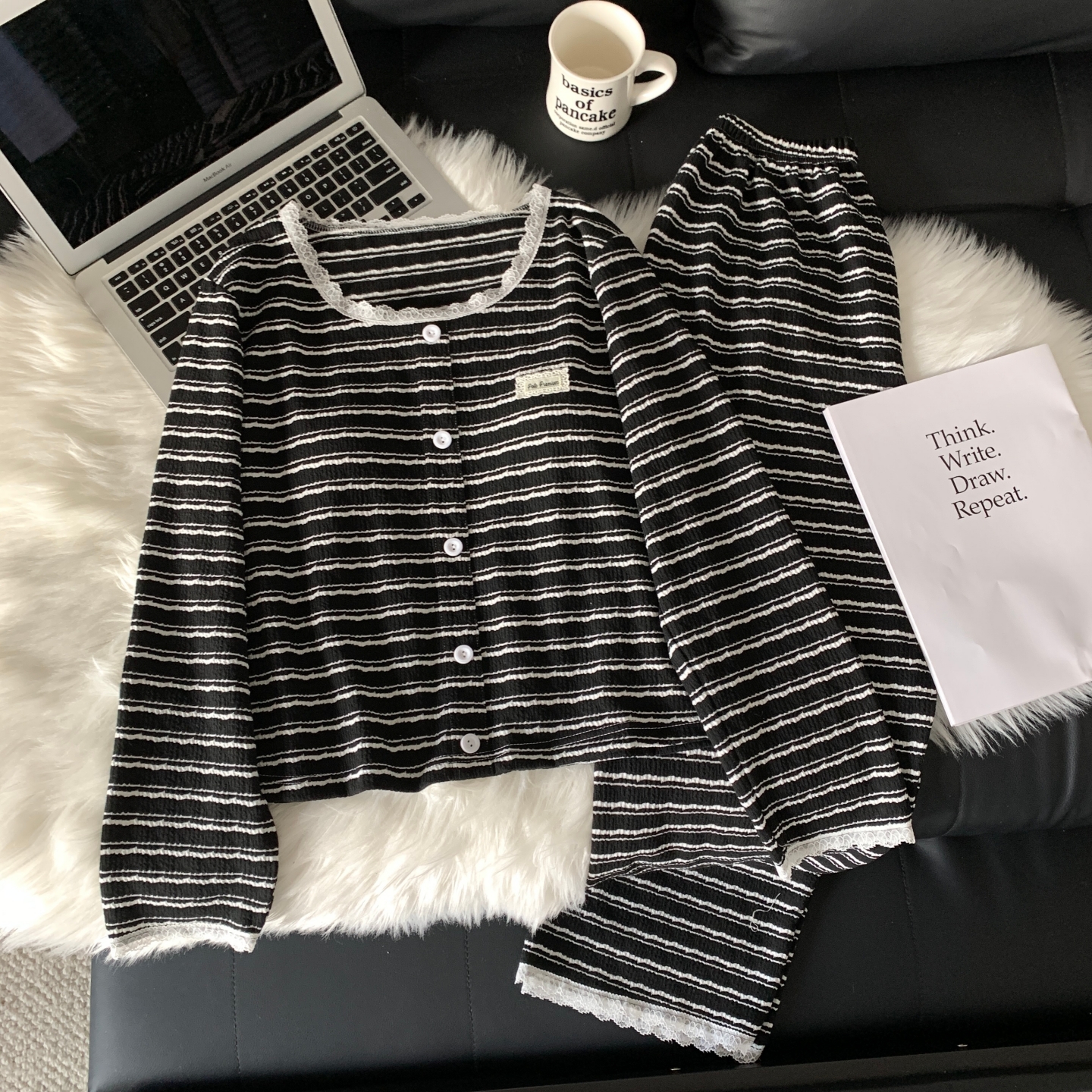 带胸垫睡衣女春秋冬家居服两件套