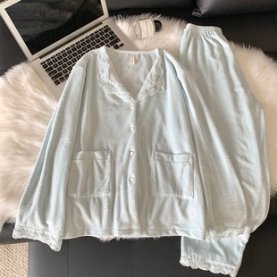 长裤 翻领长袖 卡通可爱风加绒保暖家居服 新款 海岛绒睡衣女春秋冬季