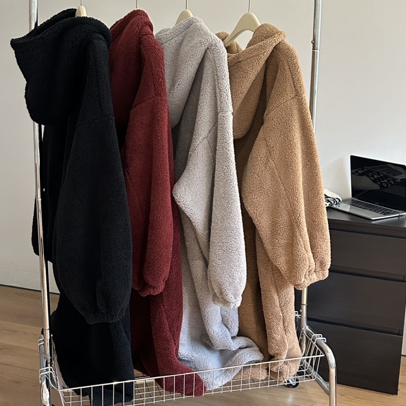 双面绒睡裙女秋冬长袖连帽家居服