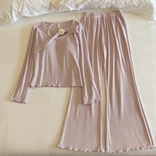 双面绒睡衣女春秋冬季加绒保暖甜美网红风软绵绵带胸垫家居服套装