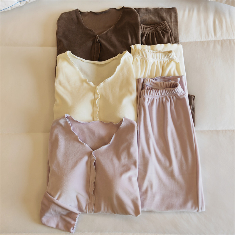 海岛绒睡衣女春秋冬季带胸垫长袖两件套新款纯欲风简约薄绒家居服,女士内衣/男士内衣/家居服,睡衣/家居服套装,淘宝优惠券,粉丝福利购,淘宝优惠卷