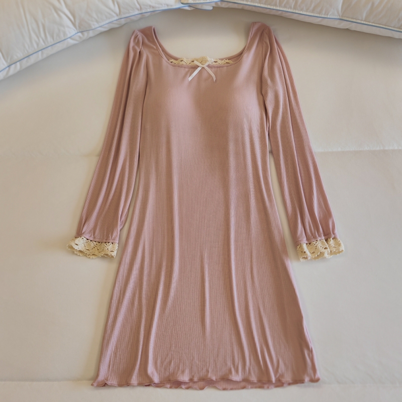 睡裙女春秋季带胸垫莫代尔家居服