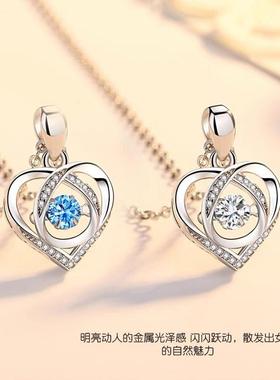 990纯银吊坠女项坠足银灵动吊坠跳动的心项链小清新仙女风网红款