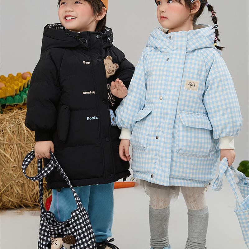 儿童羽绒服男女童中长款2025新款卡通冬装加厚鸭绒宝宝两面穿外套