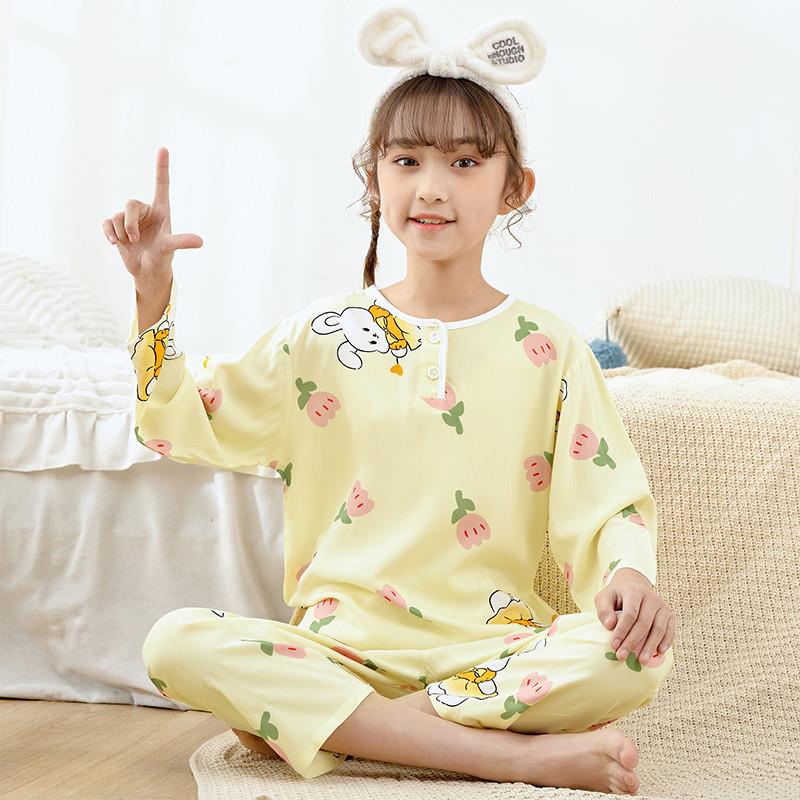 儿童棉绸睡衣女孩长袖新款小童夏季薄款宝宝中女童2025绵绸空调
