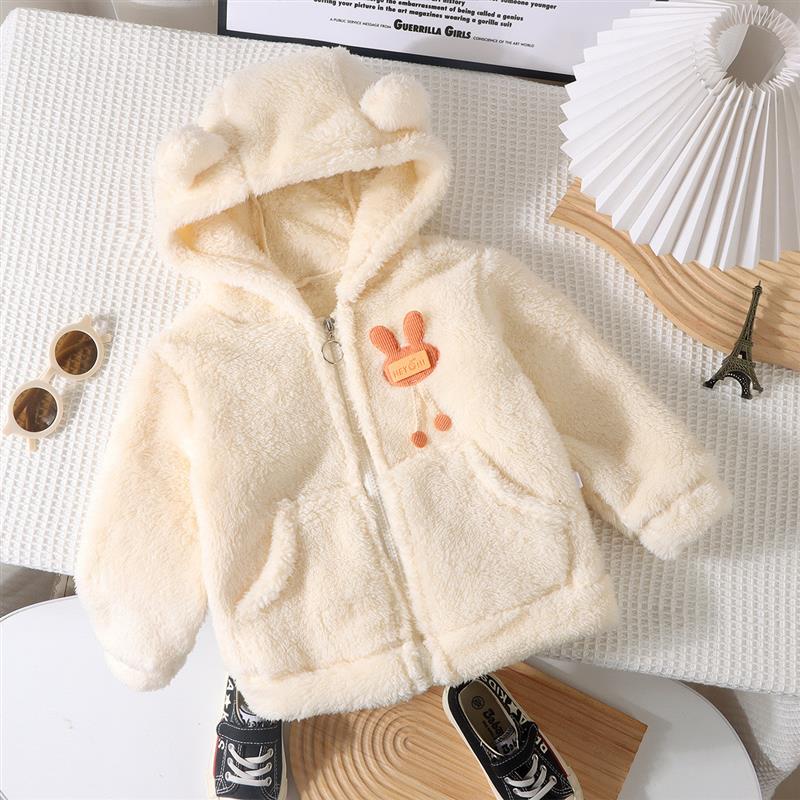秋冬季男女童毛可爱外套双面舒绒小耳朵连帽上衣毛衣A类卡