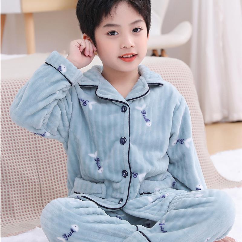 儿童睡衣男童秋冬季加厚大童新款法兰绒男孩珊瑚绒小中家居2025