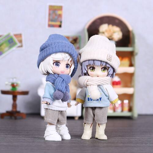 ob11娃衣纯色帽子围巾12分bjd