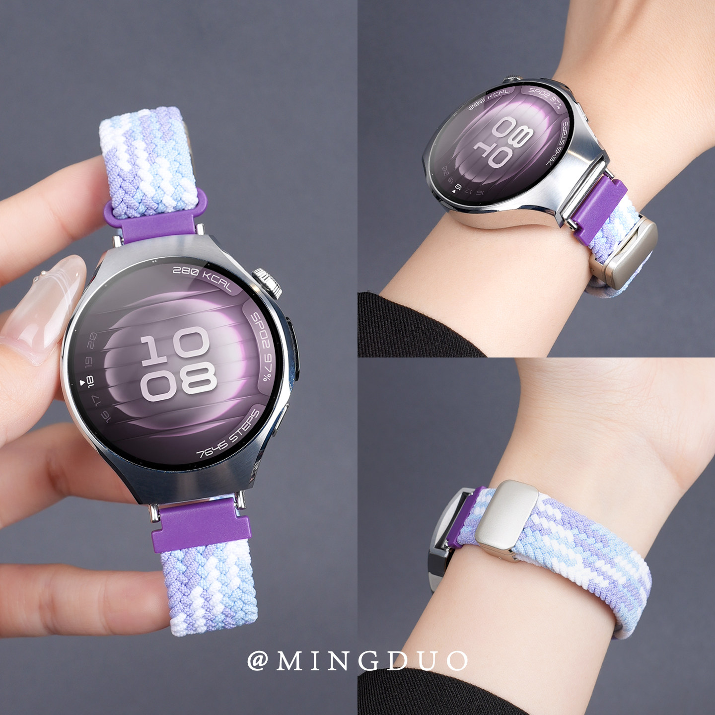 适用华为watch5表带watch4手表女士WATCH智能5新款gt5尼龙编织系列42女款透气gt6夏季18运动腕带女回环磁吸