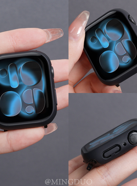 适用applewatchs11保护壳s10苹果手表壳iwatch10专用se壳膜一体s9保护套s8高清7/6/5钢化膜Ultra防爆高级黑色