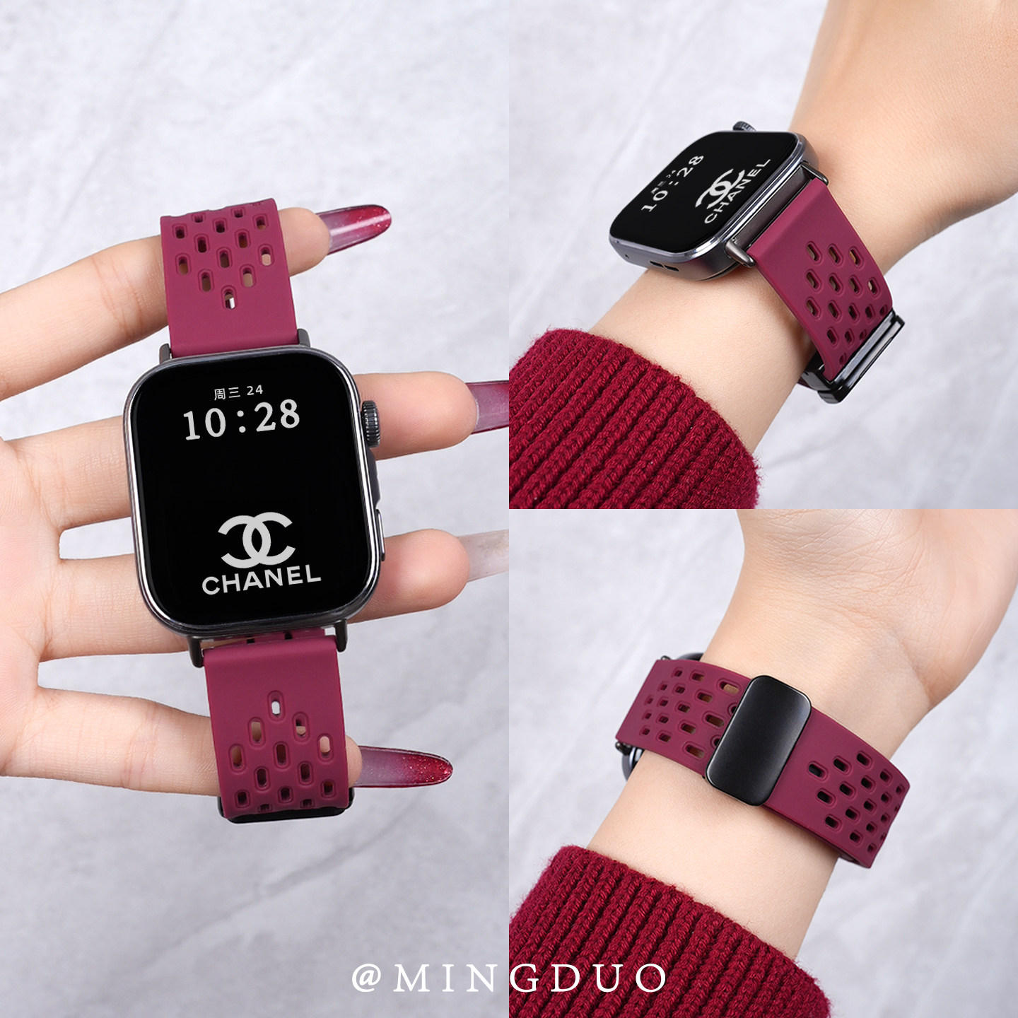 适用华为FIT4手表表带watchfit4pro洞洞硅胶磁吸金属扣透气运动女款FIT3替换带新款watch三代专用腕带男配件