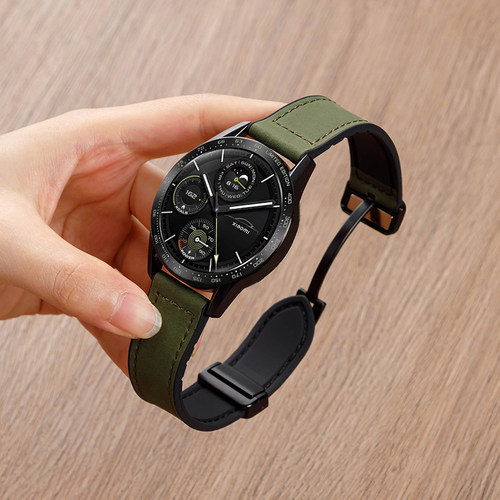 鸣铎小米watchs3透气疯马皮表带