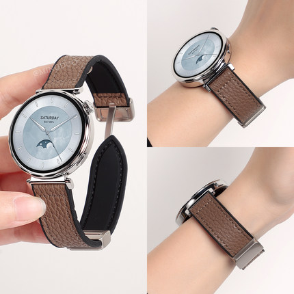 适用小米watch S4表带41mm手表watchS4sport新款荔枝纹真皮女生S3磁吸扣高级感S2智能运动1Pro透气男替换腕带